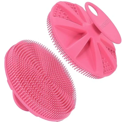 Image de INNERNEED brosse de douche en silicone souple qualité alimentaire pour le corps, nettoyage à main, exfoliante douce et mousse bien (rose)
