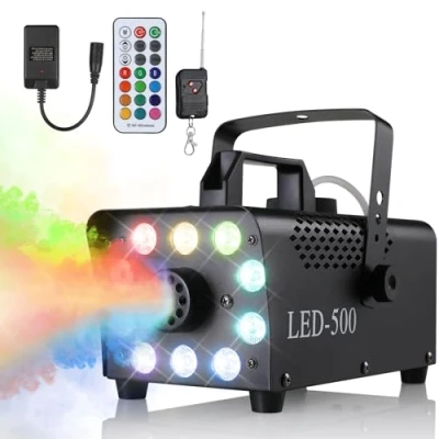 Image de Machine à Fumée 500W, Brouillard Portable avec Télécommandes 13 Couleurs 10 LED Lumières RGB, Fumee pour Halloween Noël Mariages Étapes Fêtes DJ et Spectacles