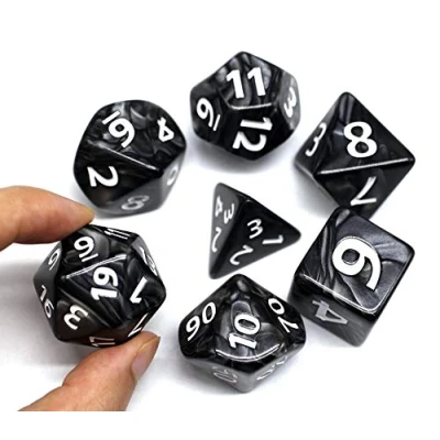Image de dés HD DND Dice Set de 25 mm RPG pour donjons et dragons D&amp;D Pathfinder MTG Jeu rôle polyédriques géants noirs avec sac à
