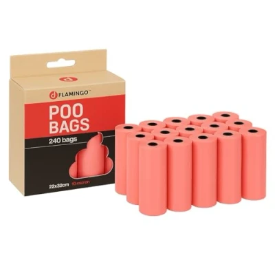 Image de Flamingo Sacs à Déjections Basic Pastel rose 240 Pièces, Ultra Pratiques et Résistants, Idéal pour Labrador, Golden Retriever, Beagle Bulldog Français