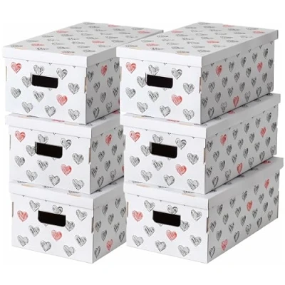 Image de Lavatelli UnDueTre LOVE Lot de 6 boîtes rangement en carton recyclé certifié FSC, Gris dimension 51 x 29 20 cm