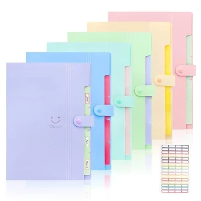Image de PLAPOT 6 Pièces Dossiers de Fichiers Extensibles A4, Organisateur Document d&#039;accordéon avec 5 Compartiments, Multicolore Trieur A4 Extensible Fermeture à Pression, pour Bureau, Maison, École