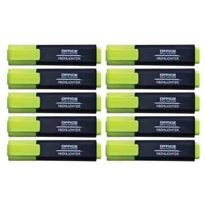 Image de OFFICER PRODUCTS Lot de 10 surligneurs fluorescents Jaune Encre non toxique Pointe biseautée Qualité supérieure Épaisseur trait : 1 5 mm