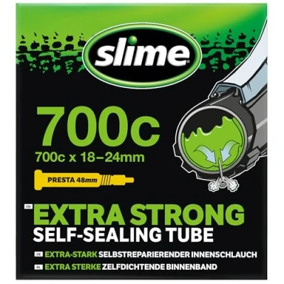 Image de Slime Chambre à Air de Vélo avec Produit Anti crevaison, Auto, Prévention et Réparation, Valve, 19/25 622 mm (700 x 19/25c), Black, 19/25622 Presta