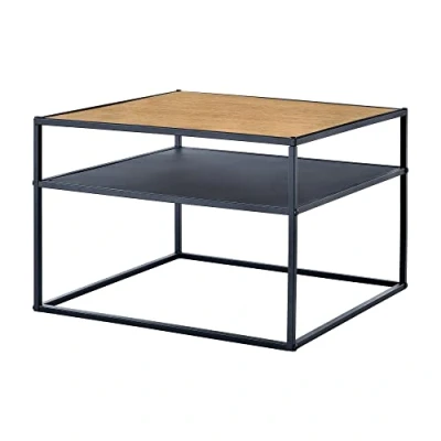 Image de [en.casa] Table Basse Carrée Design d&#039;Appoint avec Espace de Rangement Capacité Charge 20 kg Métal Panneau Particules 40 x 55 cm Noir Effet Bois