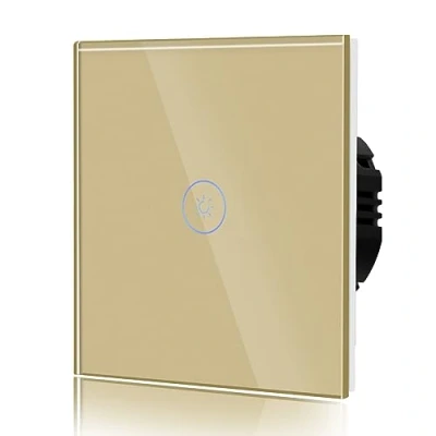 Image de BSEED Interrupteur Gradateur Tactile Mural Panneaux en Verre Trempé Fonctionne avec Des Lumières LED à Intensité Variable 300W 1 Gang 2 Voie Or