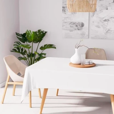 Image de Soleil d&#039;ocre, Alix Nappe rectangle anti tâches, Polyester, Blanc, 160x270 cm