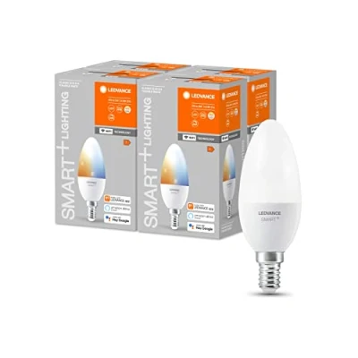 Image de LEDVANCE Lampe LED intelligente avec technologie WiFi, douille E14, dimmable, couleur de la lumière variable (2700 6500K), Remplacement 40W, SMART+ WiFi Candle Tunable White, paquet 4