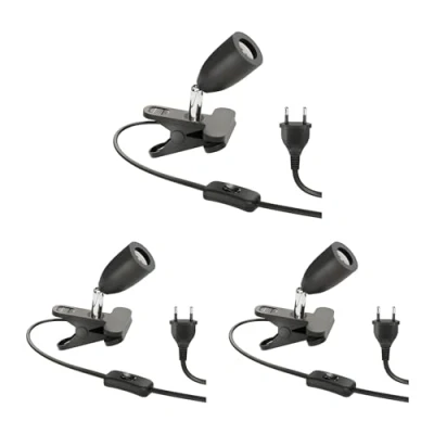 Image de ledscom.de 3 pièces lampe à pince LIK, interrupteur, noir mat, 1x E27 max. 60W