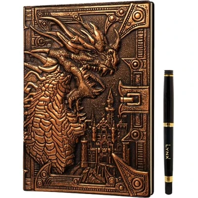 Image de Carnet de Notes/Journal DND, Notebook Unique 200 Pages avec Dragon en Bronze 3D Relief sur Faux Cuir pour Donjons et Dragons/Dungeons &amp; Dragons/D&amp;D. Cadeau Accessoires JdR MJ