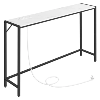 Image de MAHANCRIS Table Console, Bout de Canapé avec Design étroit, d’Entrée, Cadre métallique, utilisée derrière canapé, Style Minimaliste, pour Salon, entrée, Blanc Marbré et Noir ACTHM112UE01