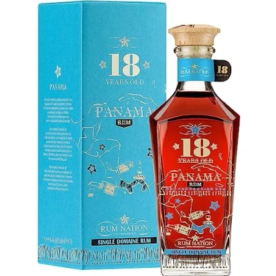 Image de RUM NATION 18 ans Panama Decanter Rhum Vieux Ambré Origine : Notes de Fruits Secs &amp; Cacao 40% Alcool 70 cl