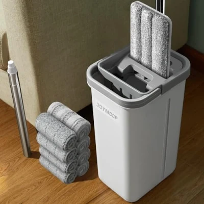 Image de JOYMOOP Serpillère Plate avec lingette en Microfibre et Seau essoreur, Long Manche, Utilisation Humide ou sèche, Nettoyage du Sol