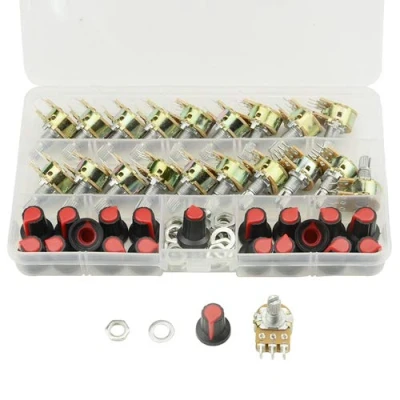 Image de WMYCONGCONG Lot de 20 potentiomètres rotatifs linéaires à axe moleté B10K 10K Ohm avec kit capuchon (B10K)