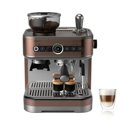 Image de PHILIPS Barista Brew Machine à Espresso semi automatique bouton simple et double + Americano, réservoir grains de 280g, bourrage calibré, Cappuccino en métal (PSA3228/41)