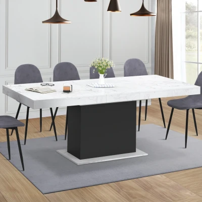 Image de IDMARKET Table à manger extensible rectangle EDEN 6 10 personnes plateau effet marbre blanc ALASKA et noir 160 200 cm
