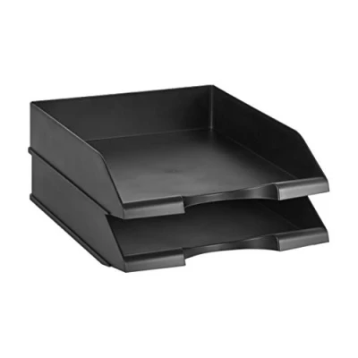 Image de Amazon Basics Rectangulaire corbeilles à courrier empilables, Format A4, Lot de 2, Noir