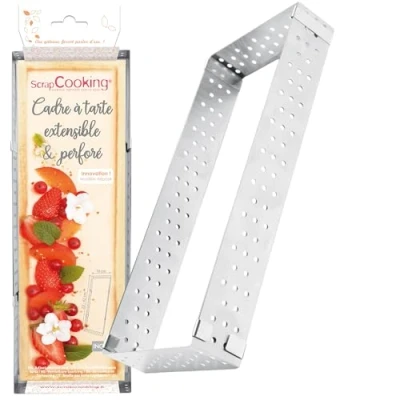 Image de ScrapCooking Cadre Pâtissier à Tarte Rectangulaire Extensible &amp; Perforé en Inox Moule Rectangle Longueur Ajustable Réglable de 22 42cm Cuisson Uniforme Accessoire Pâtisserie Dessert 1917