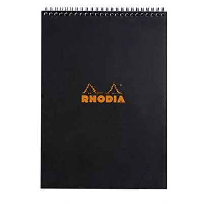 Image de RHODIA 185009C NotepadBloc Notes à Spirale (Reliure Intégrale) Noir A4 21 x 29,7 cm Petits Carreaux 80 F Détachables Papier Clairefontaine g/m² Couverture en Carte Enduite