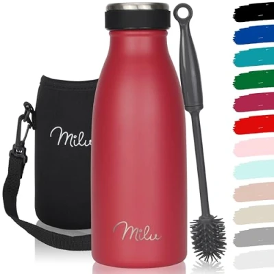 Image de Milu Gourde en acier inoxydable 350 ml 500 ml, 750 1000 1,5 l bouteille isotherme, d&#039;eau isolée, double paroi anti fuite, convient aux acides carboniques (Rouge, 350ml)