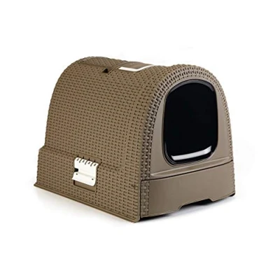 Image de CURVER Maison de Toilette pour Chat Bac à Litière Fermé Compartiment Inférieur Amovible un Nettoyage Facile Pelle et Tapis Sol Inclus 51 x 39 cm Mokka Recyclé