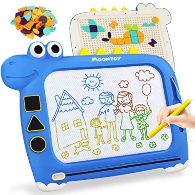 Image de MOONTOY 2 in 1 Ardoise Magique Tangram Pattern Blocks, Tablette Dessin Effacable, Jouet Educatif Cadeau Enfant 3 4 5 Ans Fille Garcon