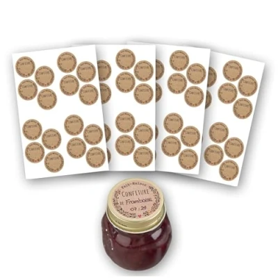 Image de AVERY 64 Étiquettes Rondes Kraft Confitures Fait Maison Inscriptibles Adhésif Sans Solvant pour Usage Alimentaire Format Ø 47 mm
