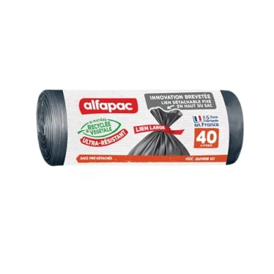 Image de Alfapac 15 Sacs 40L Recyclés Maxi Poids à Lien Large Ouverture