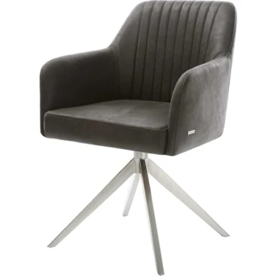 Image de Chaise pivotante Greg Flex microvelours anthracite vintage pied croisé large acier inoxydable brossé pivotement sur 360 fonction bascule ressorts ensachés