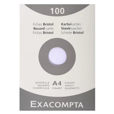 Image de Exacompta Réf. 13206E Carton de 10 étuis 100 fiches bristol quadrillées 5x5 non perforées format 210 x 297 mm compatibles avec imprimante jet d&#039;encre, laser et photocopieur couleur blanc