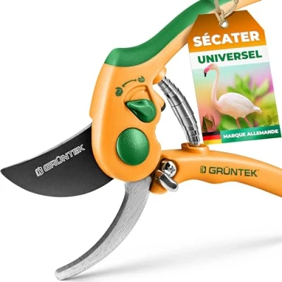 Image de GRÜNTEK Sécateur de Jardin FLAMINGO. à fleurs avec poignées ergonomiques antidérapantes et coupe Bypass.