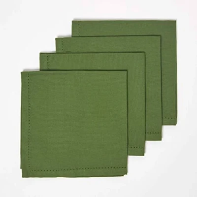 Image de HOMESCAPES Serviettes de Table en Coton, Lot 4, Linge uni, Vert Olive