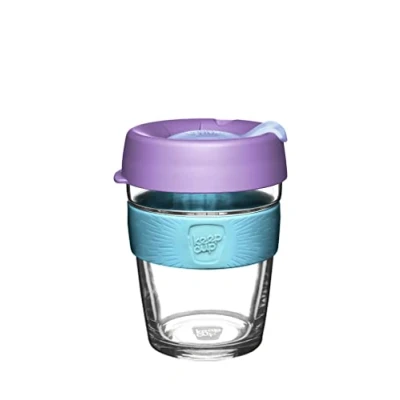 Image de KeepCup Tasse à café réutilisable en verre trempé de voyage avec couvercle anti fuite, bande silicone antidérapante, sans BPA Taille M 340 ml Clair lune