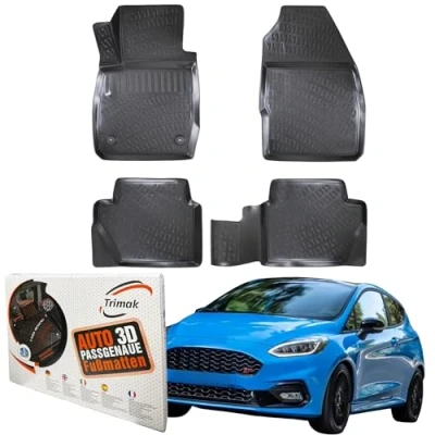 Image de Trimak Tapis de Sol 3D sur Mesure Compatible avec Ford Fiesta 2018 2022 Accessoires Voiture 1ère et 2ème série en Caoutchouc pour TPE Toutes Saisons
