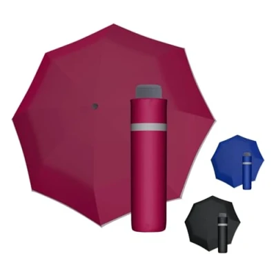 Image de Doppler Parapluie Mini Light Up Reflex en Rose I de Poche à Ouverture Manuelle avec Bord réfléchissant léger pour Les déplacements