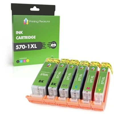 Image de 6 XL Compatibles PGI 570XL CLI 571XL Cartouches d&#039;encre pour Canon Pixma MG7750 MG7751 MG7752 MG7753 TS8050 TS8051 TS8052 TS9050 TS9055 Grande Noir/Noir/Cyan/Magenta/Jaune/Gris, Capacité