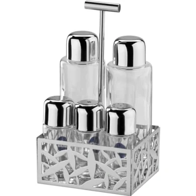 Image de Alessi Msa16 Cactus! Service Huile, Vinaigre, Sel, Poivre et Épices en Acier Inoxydable 18/10 Brillant Verre