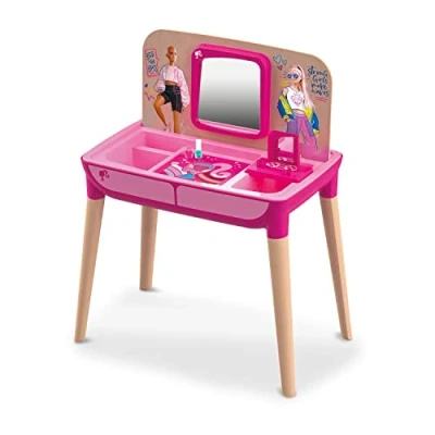 Image de MONDO Toys Barbie Make Up Studio 40012, Table Multi Fonction Bureau/Coiffeuse, 3 Blush/fards à Joues, Applicateurs pour Maquillage, Vernis Ongles, 1 Miroir