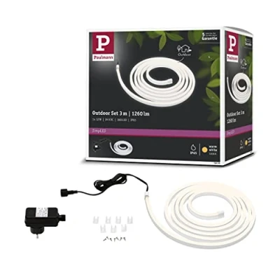 Image de Paulmann 789.05 78905 Kit LED d&#039;extérieur SimpLED chaud 3 m avec Bande lumineuse en plastique blanc de 12 W 3000 K, 3m
