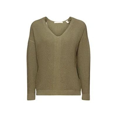 Image de edc by Esprit MIT Vausschnitt Pullover, Femme, Taille: Large, Light khaki