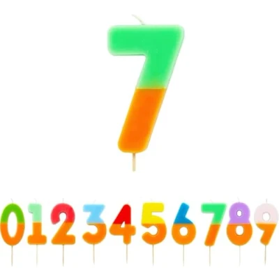 Image de Talking Tables Bougie chiffre 7 orange et vert pour gâteaux Décorations de gâteau d&#039;anniversaire colorées fête d&#039;enfants, garçons, 7e, 17e, filles, anniversaire mariage