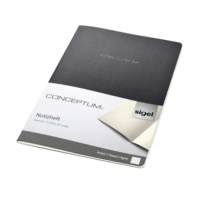 Image de SIGEL CO861 Cahier de notes env. A4 18,7 x 27 cm, ligné, couverture souple, noir, Conceptum
