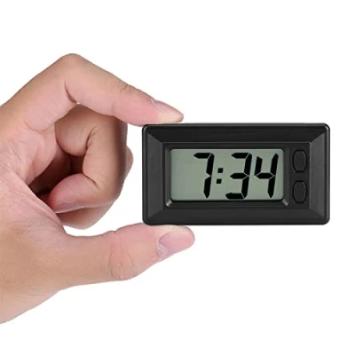Image de 77 * 42.4 17.7mm horloge électronique ultra mince noire avec tampon adhésif, numérique LCD calendrier de date et d&#039;heure pour le bureau à domicile tableau bord voitur