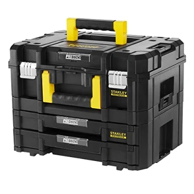Image de Stanley FMST1 71981 Kit 2 Mallettes Modulable Tstak/ PRO STACK Gamme Fatmax 21.5L Corps En Polypropylène Larges Attaches Métalliques Anti Corrosion Cadenassable, Noir