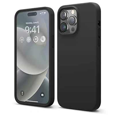 Image de elago Compatible avec iPhone 14 Pro Max, étui en Silicone Liquide, Protection intégrale Contre Les Chocs, Doublure Microfibre Douce Anti Rayures, 17 cm (Noir)