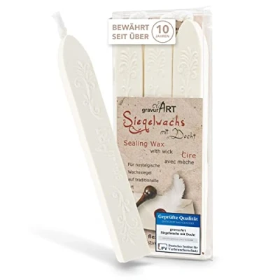 Image de gravurART cire à cacheter blanche Sceller les lettres personnelles avec pour cachet 3 bâtons de mèche