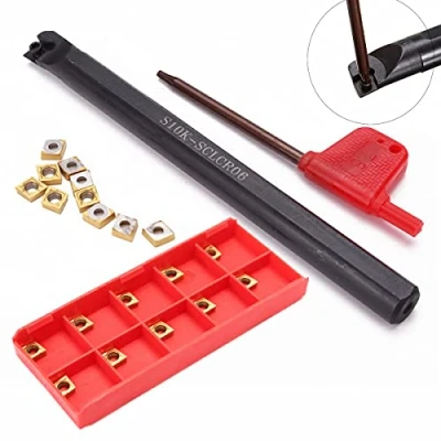 Image de Maizoon Porte Outils de Tournage CNC S10K SCLCR06 + 10 Pièces CCMT060204 HM YBC251 Inserts+Clé Haute Adhérence Résistance Aux Chocs et Tour DZ08