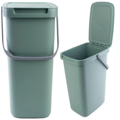 Image de KADAX Poubelle avec couvercle et poignée, en plastique, pour le tri sélectif, rectangulaire à charnière (vert, 12 l)