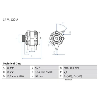 Image de BOSCH 0 986 047 330 Alternateur 14V 120A OPEL: Meriva A, Corsa C 3/5 portes, Astra H GTC