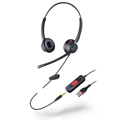Image de Cleyver Casque Filaire USB et Jack 3,5 mm, Ultra Leger, Stereo, Micro antibruit, Touche Mute, Noir ODHC65JUSB